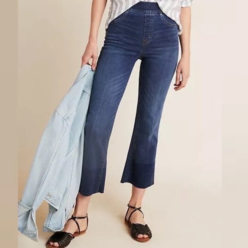 SPANX Dip Dye Denim Jeans Womens Size Large Pull On Blue Crop 20231R NEW Minimal - Picture 1 of 15